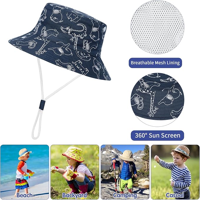 Baby Sun Hat UPF 50+ Sun Protective Toddler Bucket Hat Summer Kids Beach Hats Wide Brim Outdoor Play Hat for Boys Girls