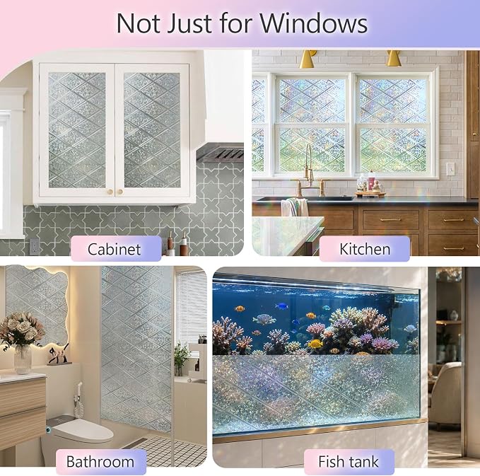 KESPEN Stained Glass Window Film Decorative Rainbow Privacy Window Film Anti UV Static Cling Glass Stickers for Home, 17.5 Inch X 6.5 Feet