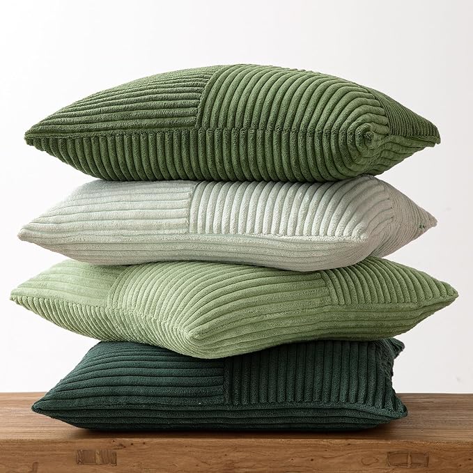 MIULEE Spring Green Decorative Throw Pillow Covers 24x24 Inch Set of 4 Boho Farmhouse Cushion Covers Mordern Nordic Pillow Cases Soft Corduroy Gradient Home Decor for Couch Sofa Living Room Bed