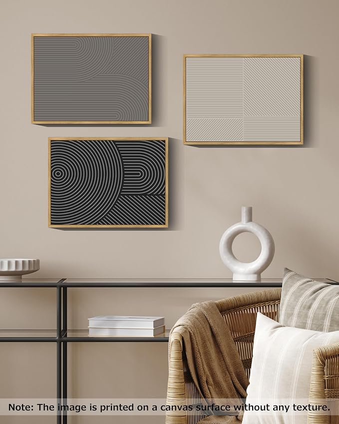 Drsoum Mid-Century Modern Framed Wall Art Minimalist Abstract Boho Neutral Line Wall Decor Geometric Artwork Kitchen Dining Room 11x14in Natural Framed