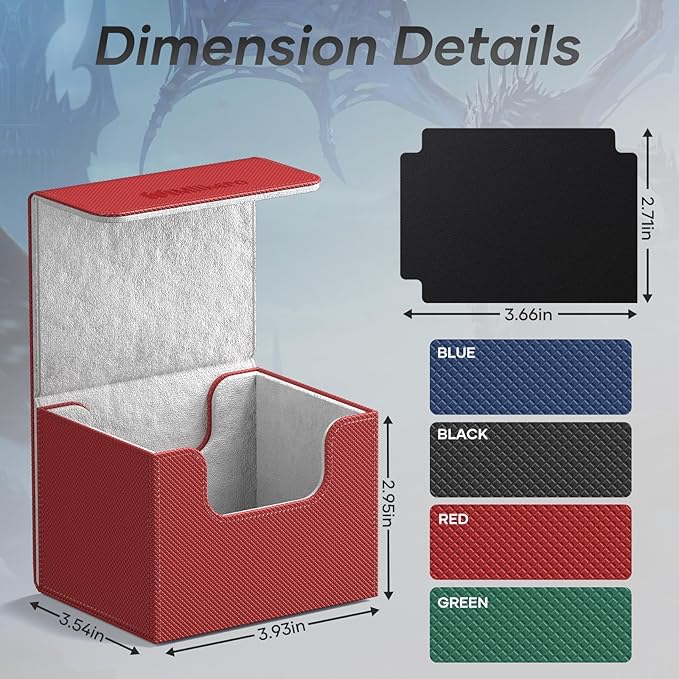 Mlikero Card Deck Box, Commander Deck Box Holds 100+ Double-Sleeved Cards with 2 Dividers, Leather Magnetic Closure Card Box Fit for MTG, TCG (Red)