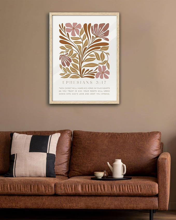 EcoHest 16x20 in Ephesians 3:17 Abstract Floral Framed Christian Wall Art | Solid Oak Wood Frame with Canvas Wall Art, Scripture Bible Verse Wall Decor for Bedroom, Living Room, Office, Church, 1Pack