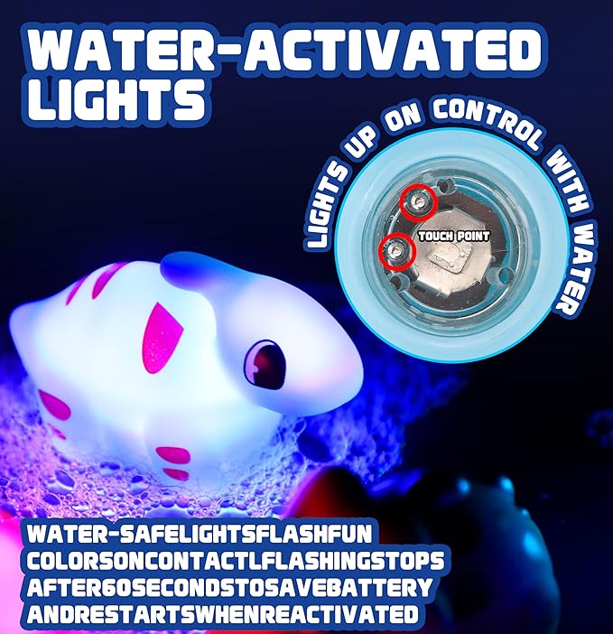8Pack Dinosaur Light up Bath Toy Set, Flashing Color Changing Light in Water, Floating Dino Bathtub Bathroom Tub Pool ShowerToy for Kid Toddler Christmas Boys Gifts