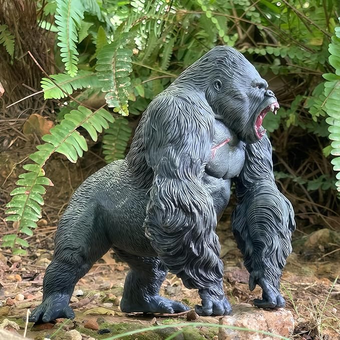 Gorilla Toys with Realistic Rock Action Figure Rampage Gorilla Fight Mode Gorilla Ape Solid Wild Animal Figurines for Role Playing Story Telling Toy and Birthday for Kids