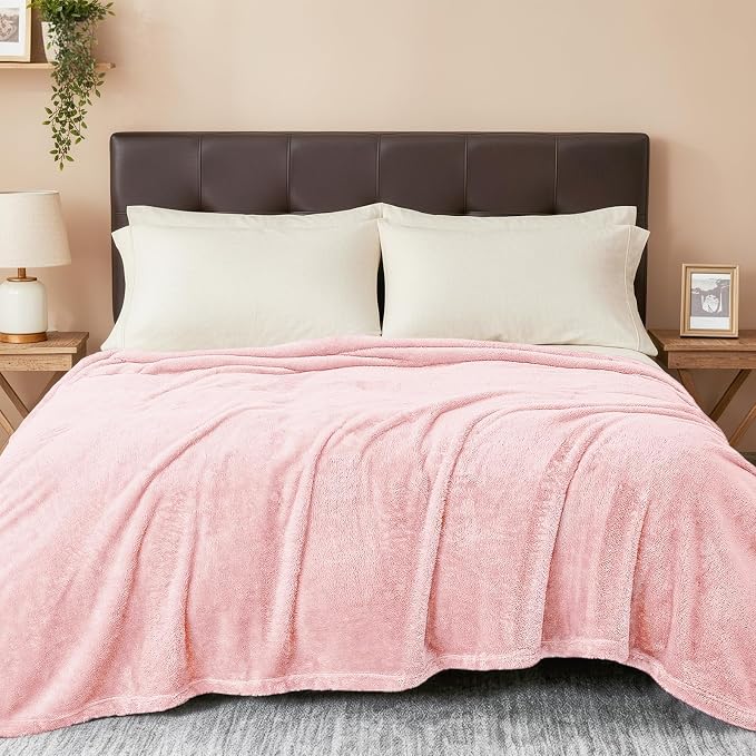 Exclusivo Mezcla Fuzzy Plush Fleece Bed Blanket Queen Size, Light Pink | 90x90 Inches, Super Soft and Cozy Bed Blanket, Fluffy Decorative Bedding for Livingroom, Bedroom, All Season