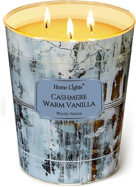 HomeLights Scented Candles for Women & Men, 34oz Candle Jars Aromatherapy 3-Wick Candle, Ideal for Industrial Chic Home Decor and Gifts, Cashmere Warm Vanilla