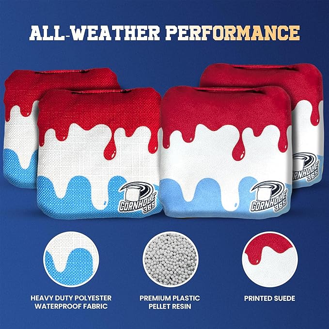 Cornhole365 - Stick & Slide - Professional Corn Hole Bag - Heavy-Duty Double-Stitched Polyester Fabric & Resin Filling for All-Weather - Versatile Regulation Size Cornhole Bean Bags - Set of 8