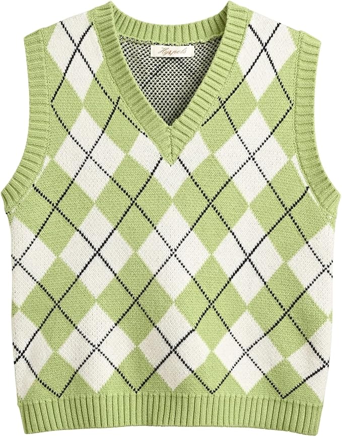 Women's Sweater Vest,Y2K Sleeveless Pattern Preppy Style Knitted Crop Tank Top for Girl