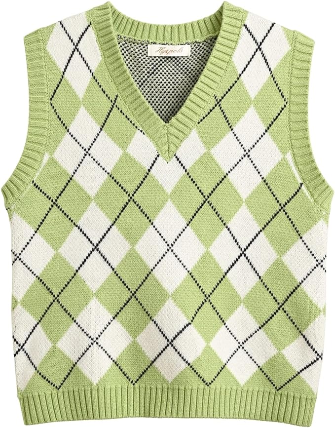 Women's Sweater Vest,Y2K Sleeveless Pattern Preppy Style Knitted Crop Tank Top for Girl