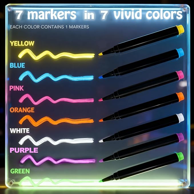 12-Color Markers for LED Note Board with Colors, Compatible with Reusable Doodle Book, Light-Up Acrylic Message Boards,and LED Writing Boards, Neon Markers Erasable Pens