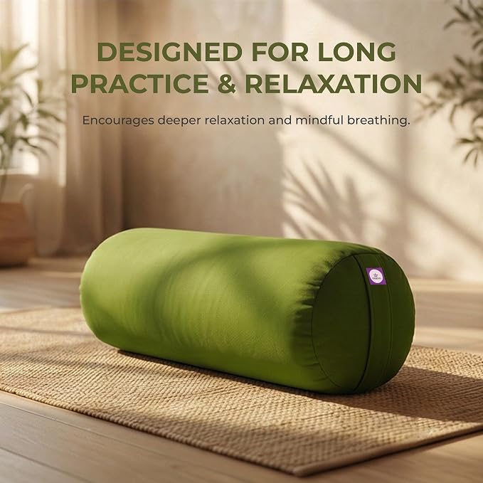 Yogikuti Iyengar Yoga Bolster for Restorative Yoga and Meditation – Lightweight Cotton Support Pillow with Handle for Easy Carry, Versatile for Pose Modification, Balance, Back Relief, and Relaxation