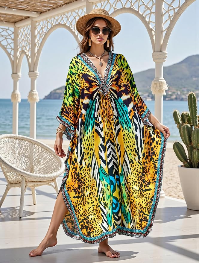Mumu Dresses for Women Plus Size, Bohemian Kaftan Beach Cover Up Long Maxi Nightgown Soft Loungewear