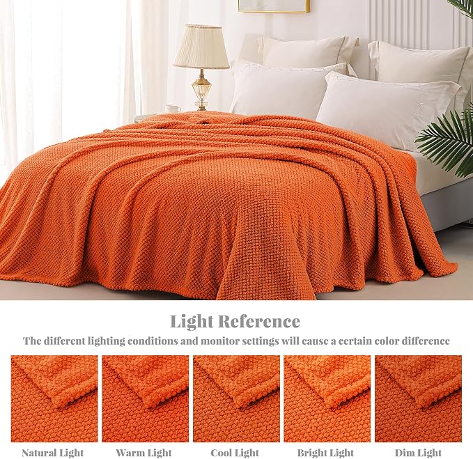Whale Flotilla Extra Large Soft Fleece Throw Blanket for Couch | 50x70 Inch, Burnt Orange, Suitable for Sofa Chair Bed, Fluffy Fuzzy Jacquard Blankets for All Season, Lightweight and Cozy