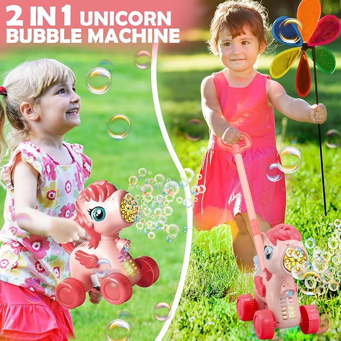 Bubble Lawn Mower for Kids Toys Age 3 4 5 Year Old: Unicorn Bubble Machine for Toddlers 1-3, Backyard, Travel, Party, Outdoor Toddler Toys, Birthday Gifts for Toddler Girls