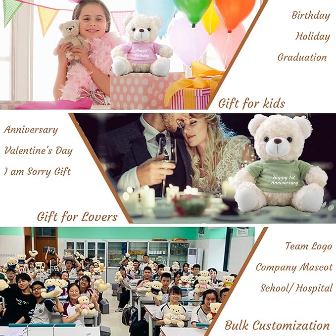 Teddy Bear Customized Gifts for Women/Men with Custom Text, Personalized Teddy Bear Stuffed with T-Shirt as Personalized Gifts for Christmas Valentines Day Birthday (8 inch-Text+Photo)