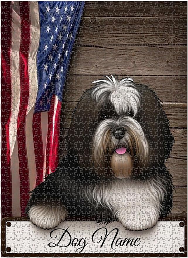 Custom Wooden Jigsaw Puzzles with Your Dog's Name on Tibetan Terrier Art Print - 300 500 1000PCS Puzzles Game and Home Wall Decor