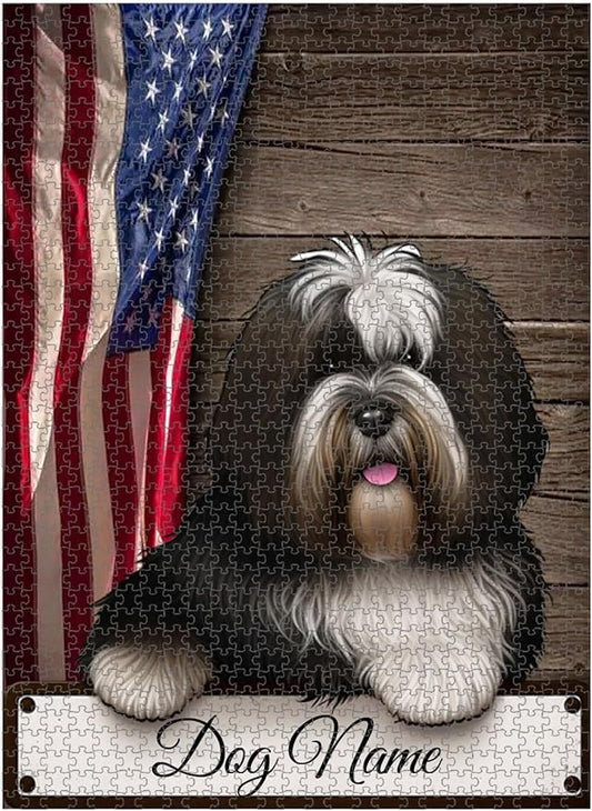 Custom Wooden Jigsaw Puzzles with Your Dog's Name on Tibetan Terrier Art Print - 300 500 1000PCS Puzzles Game and Home Wall Decor