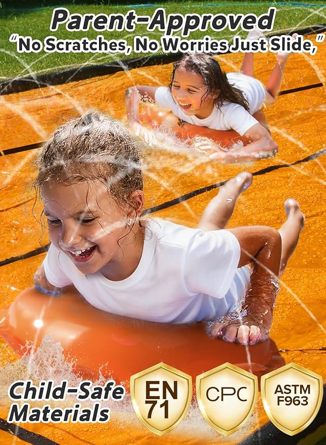 Spring Water Slip and Water Slide for Kids Backyard, 22ft*3 Racing Lanes Slip Water Slides with Sprinkler for Age 5-8 8-12, Summer Outdoor Water Toy with 3 Inflatable Bodyboards