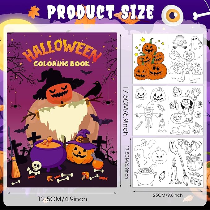 Liliful 144 Pcs Halloween Coloring Book Bulk for DIY Art Stress Relief Drawing Book with Ghost Pumpkin Patterns for Adults, Halloween Party Favors, Goodie Bag Filler and Holiday Gifts