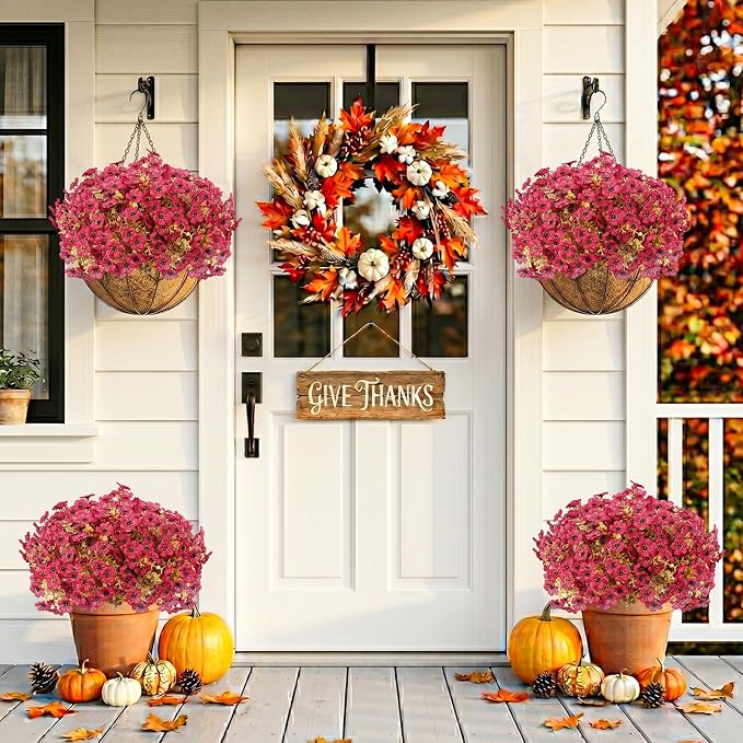 Artificial Flowers for Outdoor,Silk Flowers No Fade Fake Plastic Flowers Faux Plants for Outdoors Outside Front Porch Hanging Planter Window Box Garden Home Decoration,13 Pack Dark Red | Silk Flowers Fake Plastic Flowers Faux Plants for Outside Front P...