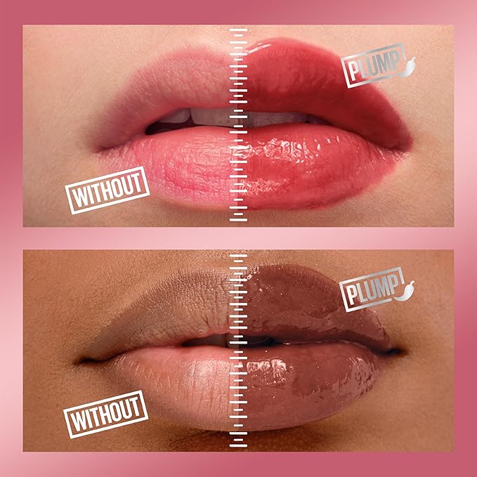 MAYBELLINE Lifter Gloss Lifter Plump, Plumping Lip Gloss with Chili Pepper and 5% Maxi-Lip, Hot Honey, Clear with Pink and Gold, 1 Count