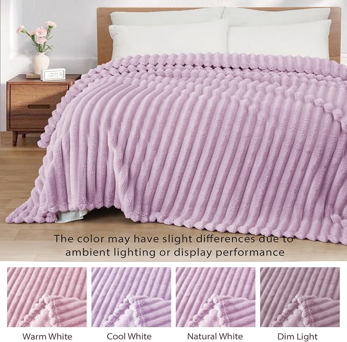 Exclusivo Mezcla Striped Fleece Throw Blanket for Couch, Sofa, Bed, 50"x60" | Soft Breathable Cozy Bed Blankets, Lightweight Plush Fluffy Fuzzy Jacquard Decorative Blankets
