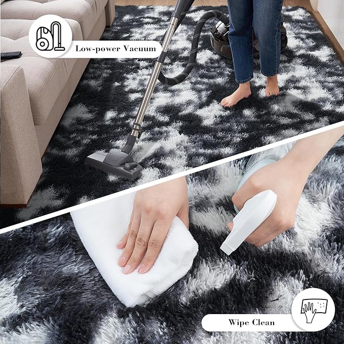 yongyangjuxin Fluffy Rug Shag Area Rug, Mottling Black 8x10 Area Rugs for Living Room, Large Shag Area Rugs for Bedroom Room Home Decor, Upgrade Anti-Skid Rectangular Fuzzy Rugs