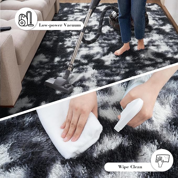 Fluffy Rug Shag Area Rug, Mottling Black 3x5 Area Rugs for Bedroom, Small Bedside Rug, Soft Fluffy Shag Entryway Throw Rugs for Living Room Bedroom Room Home Decor