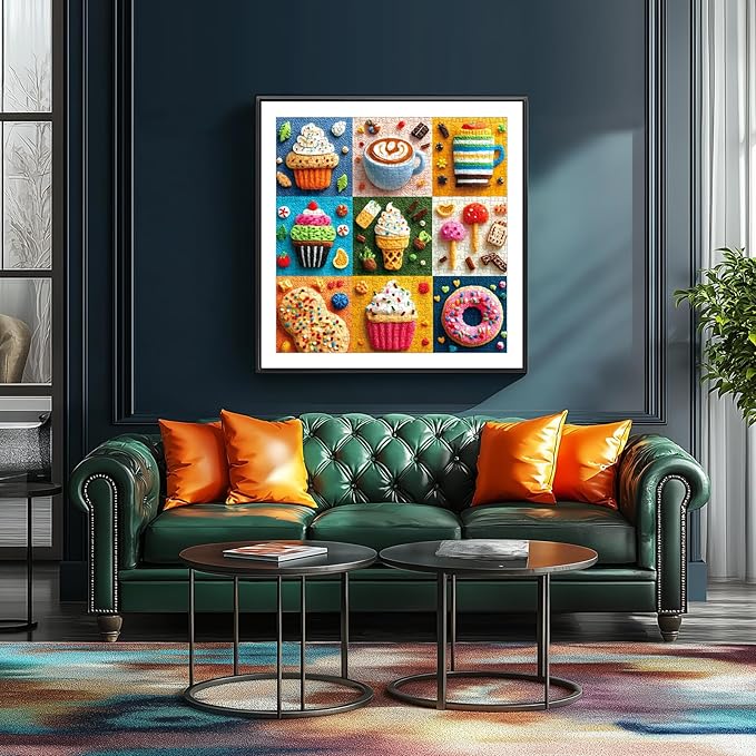 500 Piece Puzzle for Adult Embroidery Desserts Jigsaw Puzzle Cupcakes Coffee Ice Cream Donut Fabric Art Snacks Game Sweet Treats Puzzle with Letters on Back Challenging Gifts for Seniors & Families