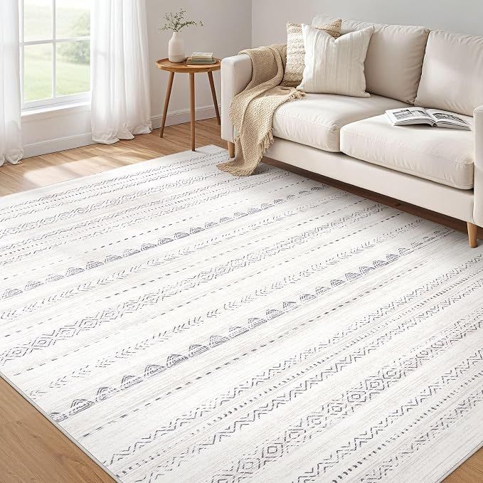 Nakagishi Boho 6x8 Area Rug Living Room Rugs Machine Washable Gray | Soft, Pet & Kid Friendly, Carpet for Living Room/Bedroom/Office/Kitchen/Nursery, Daily Home Decor Stain Resistant Moroccan