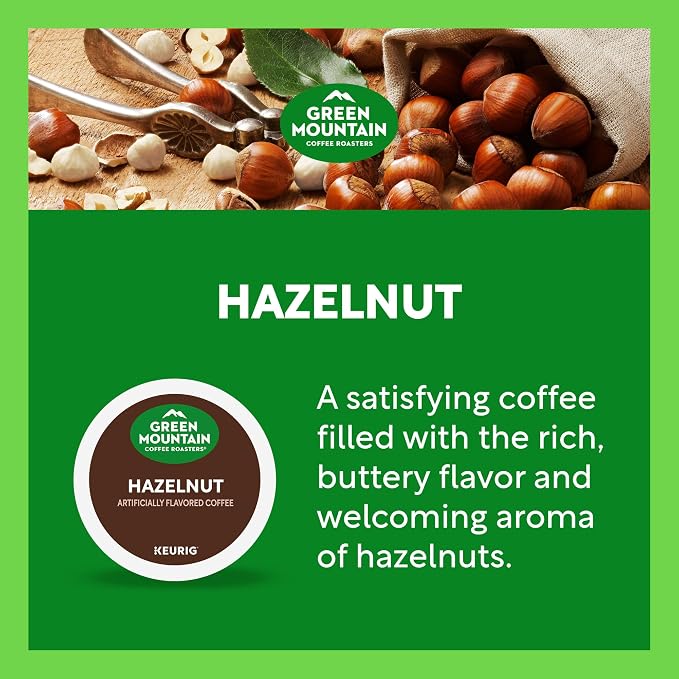 Green Mountain Coffee Roasters Hazelnut Keurig Single-Serve K-Cup pods, Light Roast Coffee, 72 Count