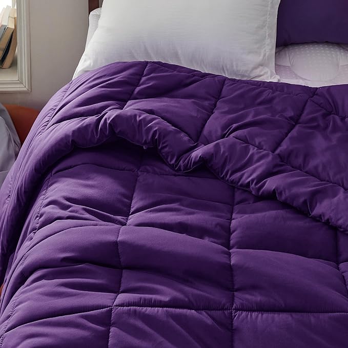 Bedsure Comforter Duvet Insert - Quilted Comforters Twin Size, All Season Duvet, GentleSoft Down Alternative Bedding Blanket, with 8 Tabs, Gifts for Women/Men, Purple, Twin 88 x 68 Inches