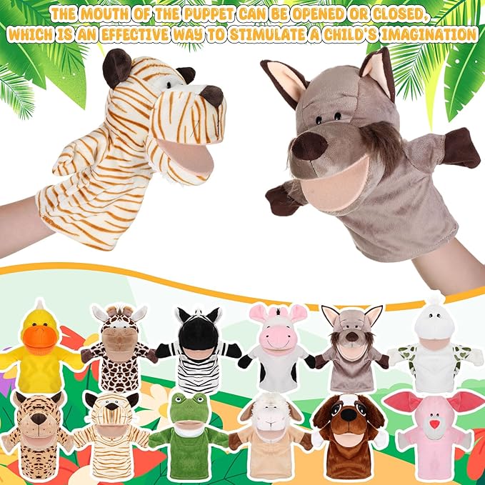 Wettarn 12 Pieces Animal Puppets Set Mouth with Working for Kids Toy for Boys and Girls Storytelling Toddler School Classroom Preschool Birthday(Delicate Style)
