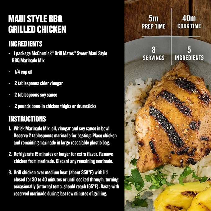McCormick Grill Mates Marinade Mix, Hawaiian Style BBQ, Tropical Hawaiian-Inspired, 15 Minute Marinade for Chicken, Pork, and Seafood, 1.25 oz (Pack of 12)