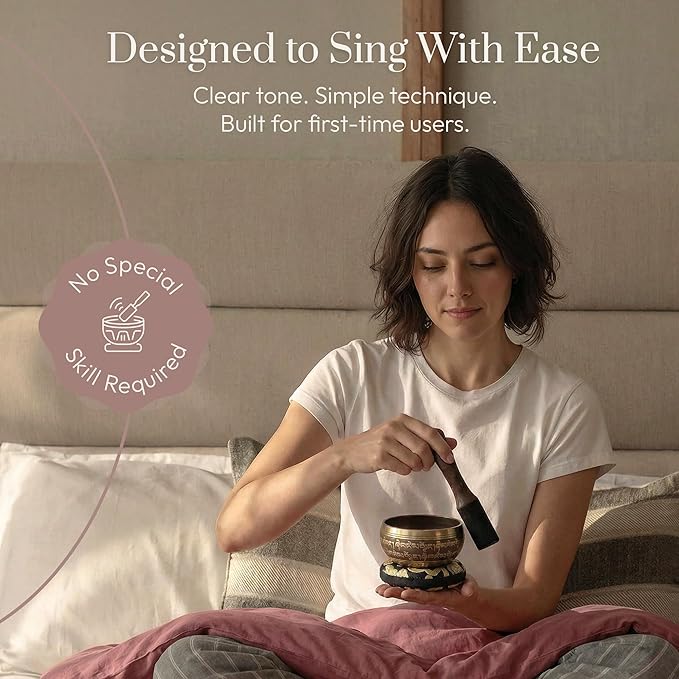 Silent Mind Tibetan Singing Bowl Set – Easy to Play & Beginner Friendly Meditation Bowl with Cushion, Mallet & Case | Stress Relief & Mindfulness | Gift-Ready