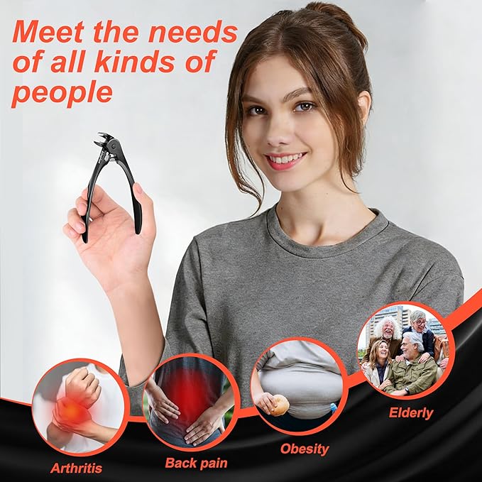 Kingfun Long Handled Toenail Clippers for Seniors - Ergonomic Non-Slip Grip Toe Nail Clippers for Thick Nails for Elderly with Pro-Grade Steel File