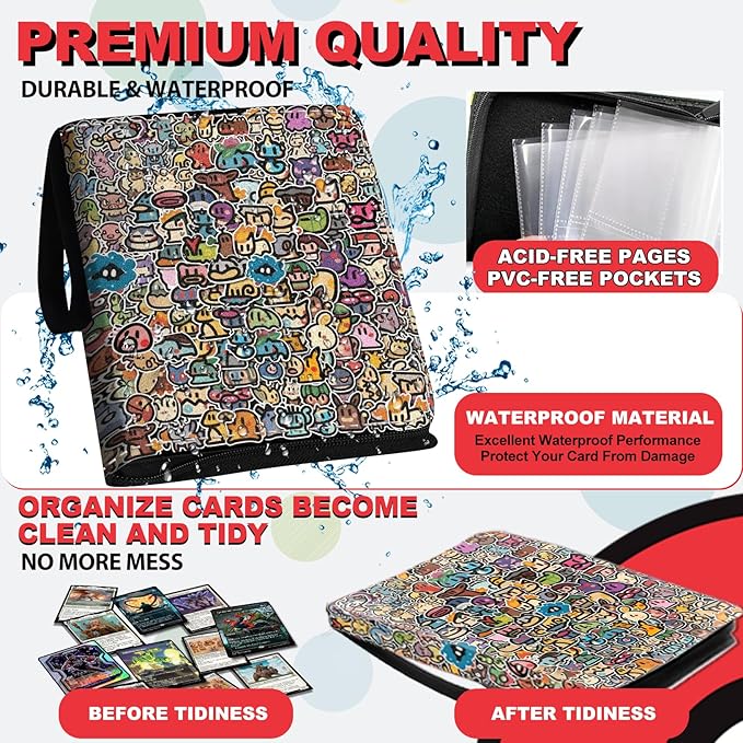 1008 Card Binder 9 Pocket, 3-Ring Trading Card Binder with 56 Page Removable Sleeves, High Storage Waterproof Trading Card Holder Collection Card Album Organizer Case for TCG Cards