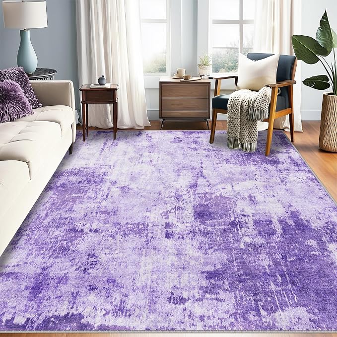 RELEANY Washable 5'x7' Abstract Area Rug for Living Room Purple | carpet for bedroom, kitchen, office, hallway and entryway, printed pattern, non-slip, soft, stain-resistant, easy to clean