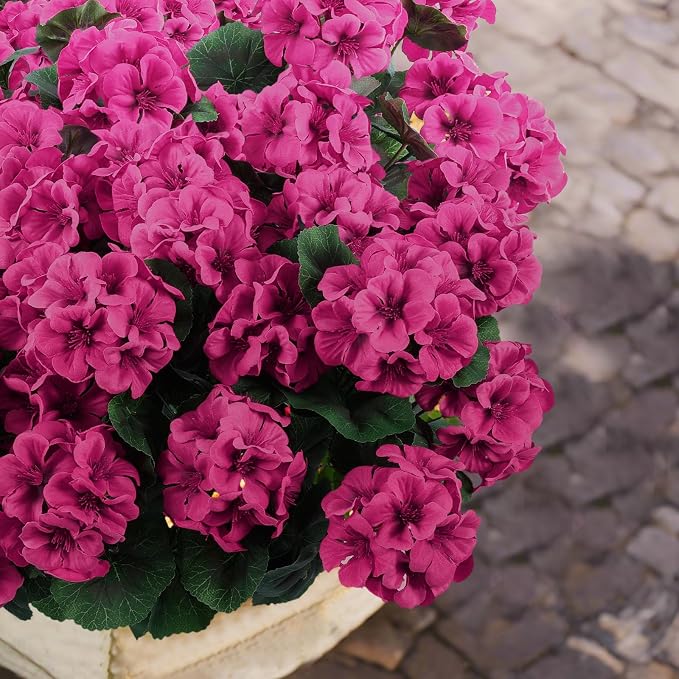 Hananona 12 Pcs Artificial Geranium Flowers for Outdoors Geranium Silk Flowers Outdoor UV Resistant Garden Plants Faux Flowers for Home Kitchen Table Centerpieces Decor (12, Rose Red)