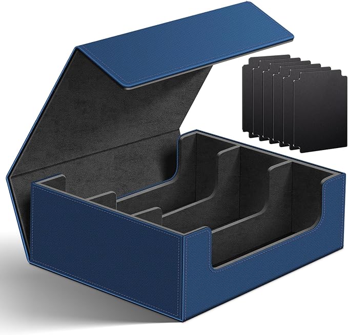 Homthy 1800+ Card Deck Case for Trading Cards, Leather Magnetic Closure Commander Card Storage Box Magic Card Holders Fit for MTG TCG and Sport Cards (Deep Blue)