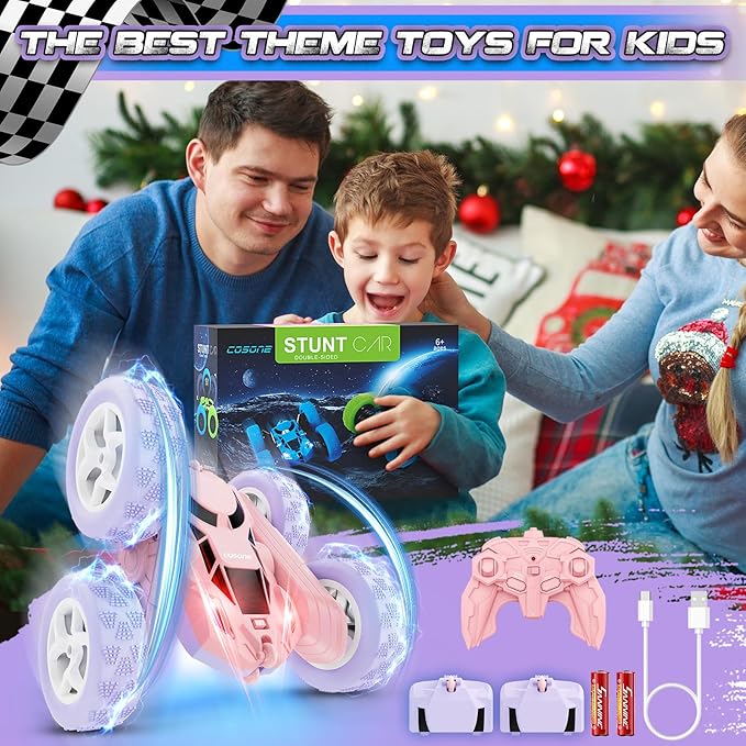 cosone RC Stunt Car Remote Control Cars with Lights Double-Sided Driving Indoor Outdoor Toys Gifts Presents for 6 7 8 9 10 11 12 Year Old Kids Boys Girls