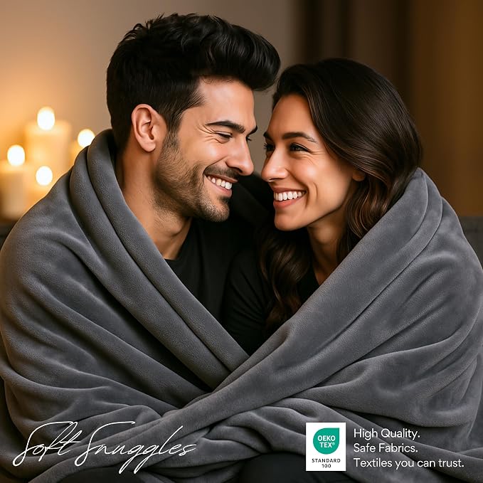 King Size Waterproof Blanket for Bed, Gray Absorbent Fleece, 82x82 | Plush Water Proof and Stain Resistant Layered Blankets, Leakproof Top Cover