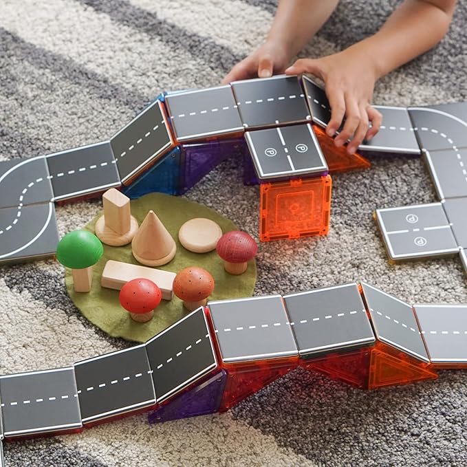 Learn & Grow Magnetic Tiles Road Toppers Set - 40PCs Road Expansion Pack (Tiles not Included), Magnet Car Play Accessories, STEM Building Toy - Construction Toys for Toddlers & Kids Age 3+