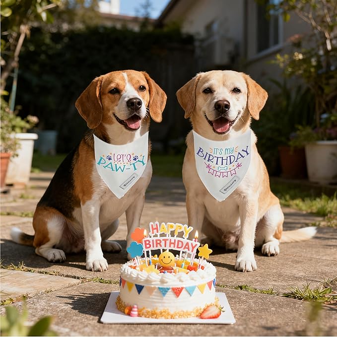 Realeaf Birthday Dog Bandanas 2 Pack (White, Large)