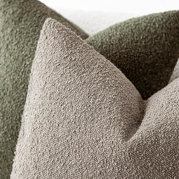 Foindtower Pack of 2 Textured Boucle Throw Pillow Covers Accent Solid Pillow Cases Cozy Soft Decorative Couch Cushion Case for Chair Sofa Bedroom Living Room Home Decor 18x18 Inch Light Taupe