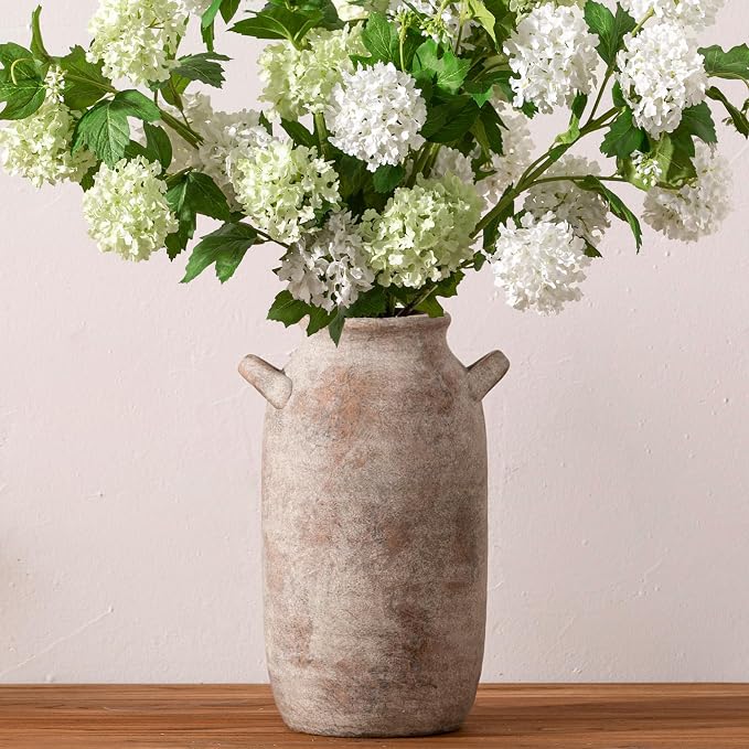 Large Flower Vase Home Decor - Tall Ceramic Farmhouse Rustic Table Vases with Handle Living Room Decoration Decorative Modern Pottery for Floor Kitchen Shelf Coffee Dining Desk Fireplace (12" Retro)