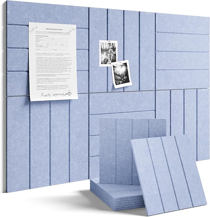 Fluxynara 36" x 24" Large Felt Bulletin Board, Soft Periwinkle | 6 Pack Cork Board Alternative with 30 Safe Adhesive Tabs, Pin Boards for Wall Decor, Home, Office, Classroom,Dorm