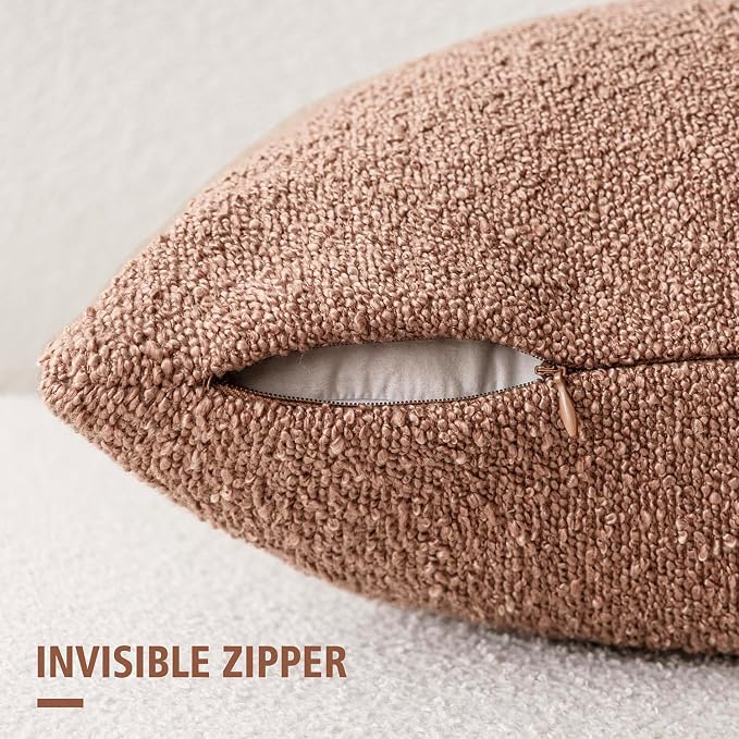 Foindtower Set of 2, Decorative Textured Boucle Throw Pillow Covers Accent Solid Pillow Cases Neutral Couch Cushion Case for Chair Sofa Bedroom Living Room Home Decor 26x26 Inch Dusty Orange Hazel