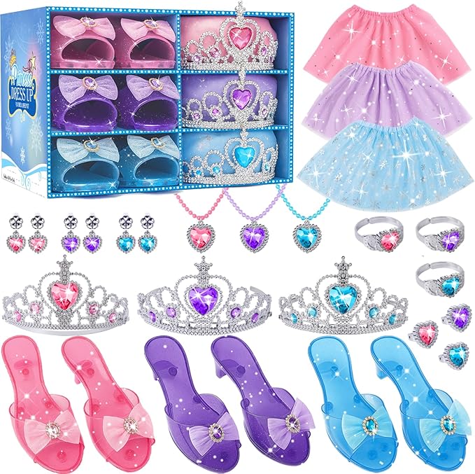Princess Dress Up Toys, Includes Colorful Skirt, Crown, Shoes, Accessories, Suitable for Girls 3-6 Toddler Role Play Gifts Birthday Party Favors