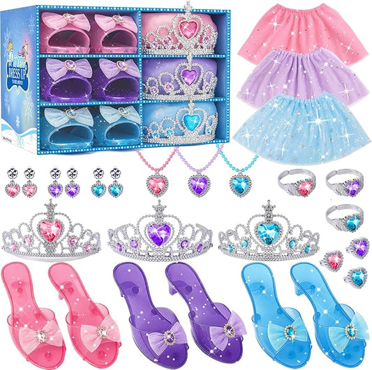 Princess Dress Up Toys, Includes Colorful Skirt, Crown, Shoes, Accessories, Suitable for Girls 3-6 Toddler Role Play Gifts Birthday Party Favors
